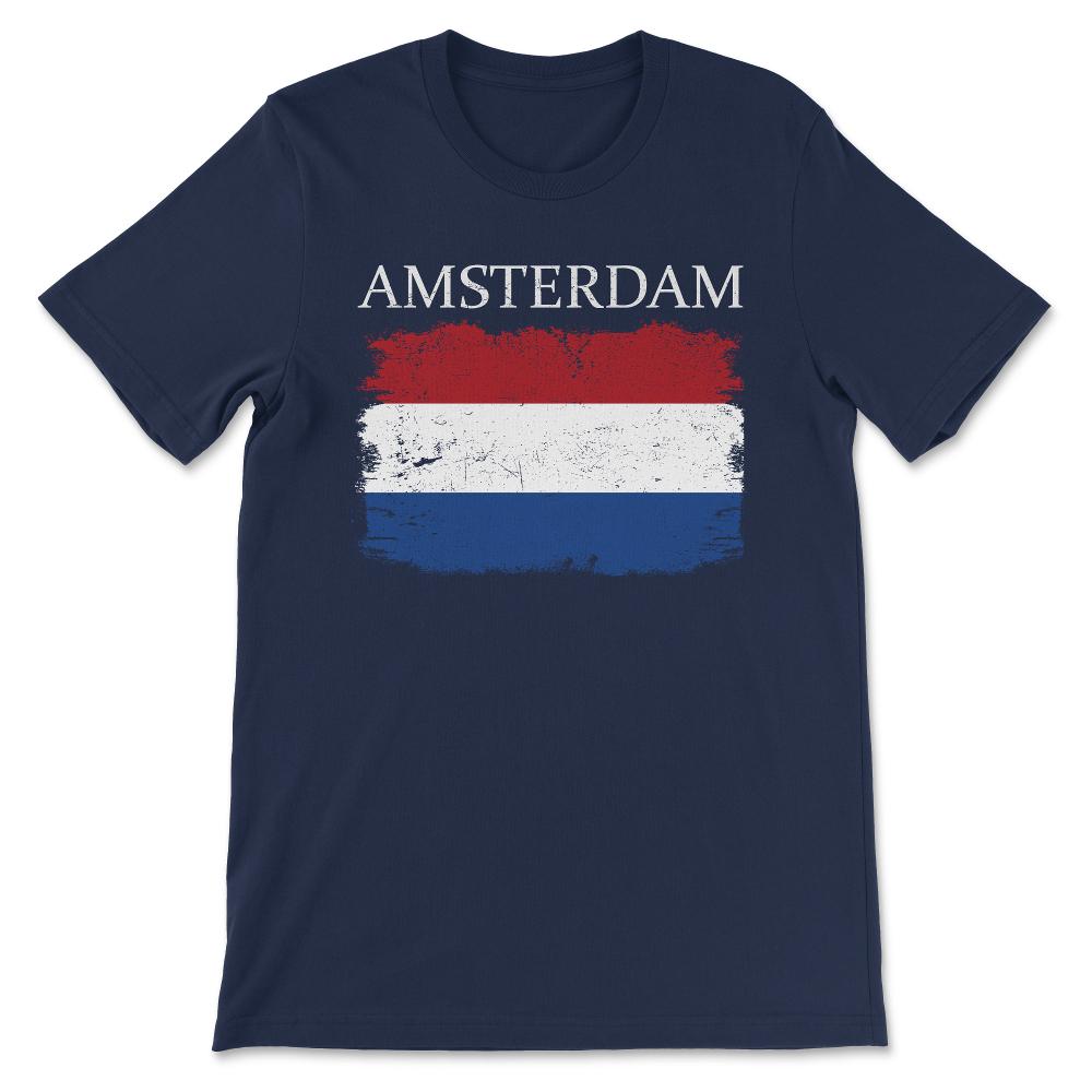 Amsterdam Holland Flag Holland Tourist Amsterdam Visitor Gift Tee - - Navy