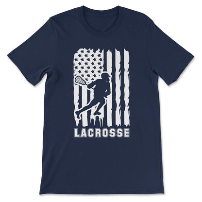 Lacrosse USA Flag  American Lacrosse USA Lacrosse Player Gift Tee - - Navy