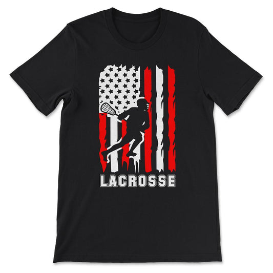 Lacrosse USA Flag  American Lacrosse USA Lacrosse Player Gift Tee - - Black