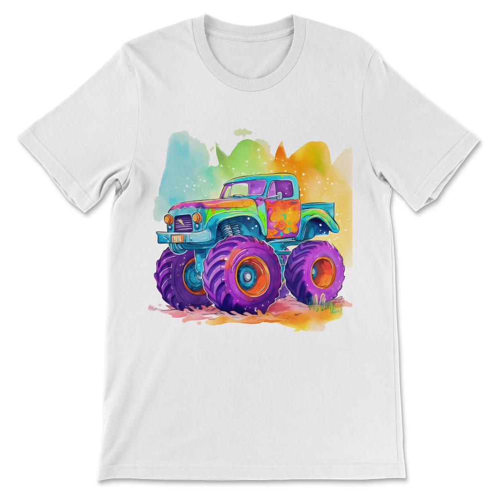 Monster Truck Big Retro Race Dad Trucker Lover Jam Vintage Gift Tee - - White