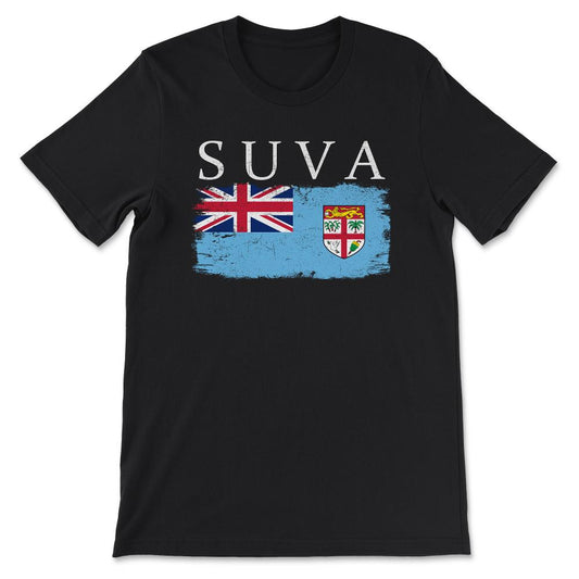 Suva Fiji Flag Fiji Tourist Suva Tourist Capital Suva Gift Tee - - Black