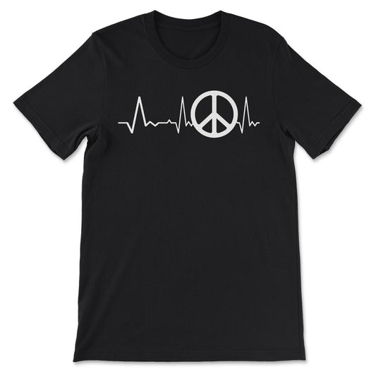Heartbeat Peace Sign Global Peace World Peace Day No War Gift Tee - - Black