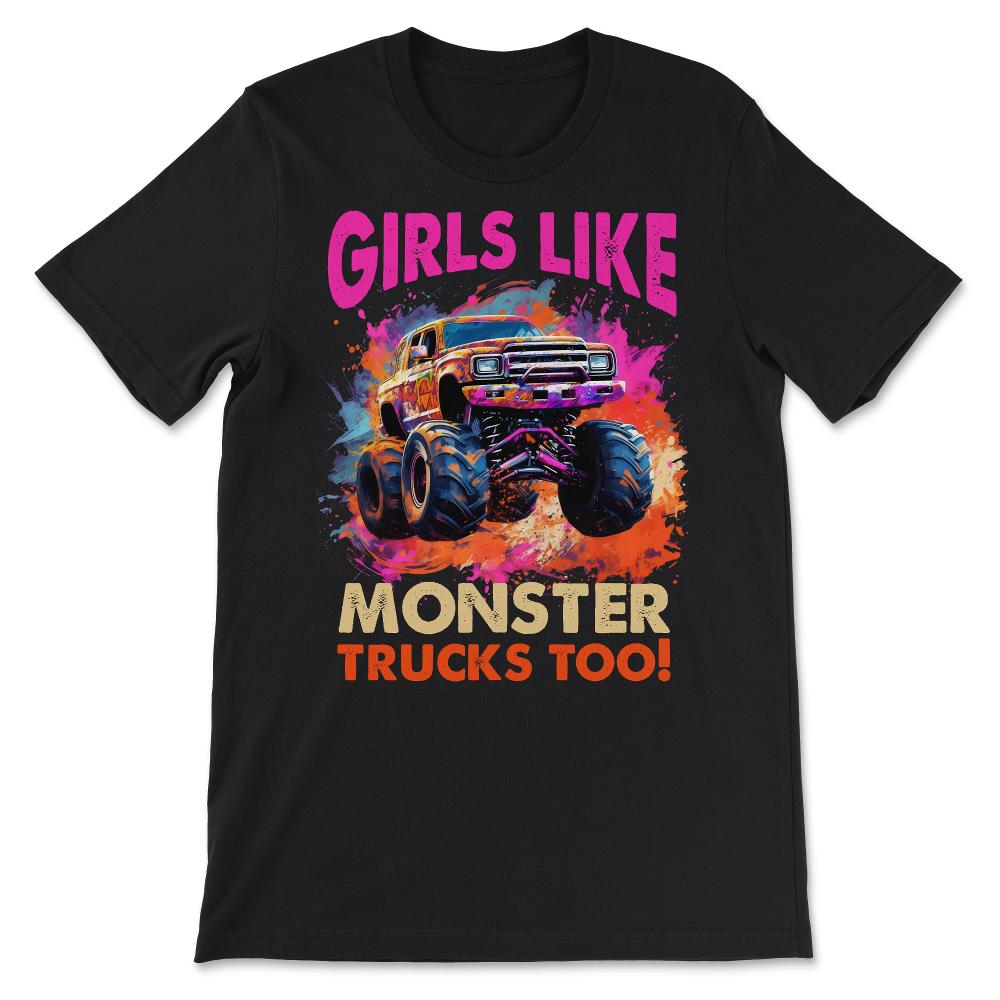 Girls Like Trucks Retro Race Big Monster Vintage Kindergarten Back - Black