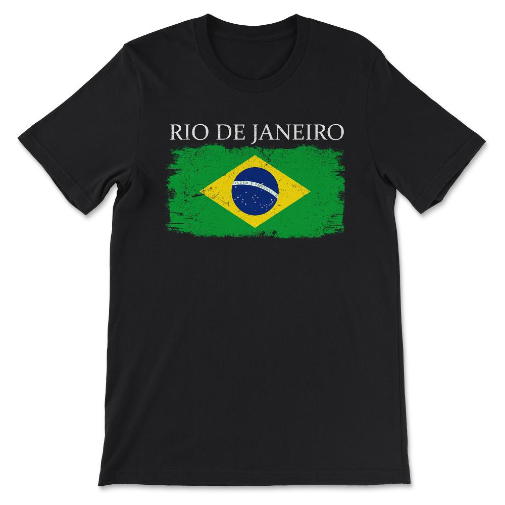 Rio de Janeiro Brazil Flag Rio de Janeiro Tourist Flag Gift Tee - - Black