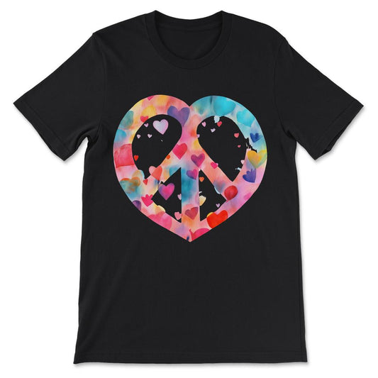 Heart Peace Sign Love Art Colors Valentine Hippy Groovy Soul Gift Tee - Black