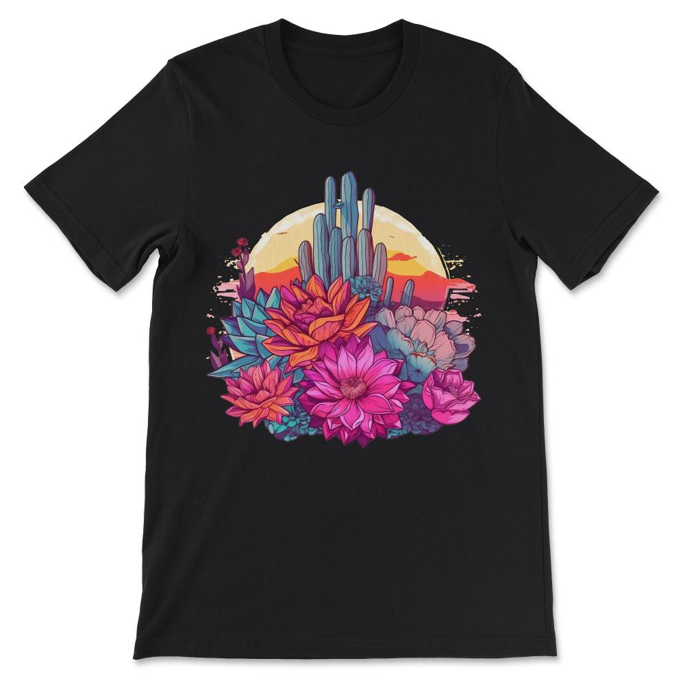 Cactus Desert Western Texas Succulent Retro Southwest Vibes Gift Tee - Black