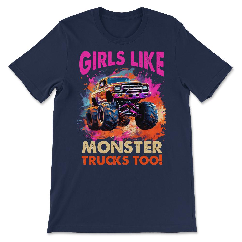 Girls Like Trucks Retro Race Big Monster Vintage Kindergarten Back - Navy