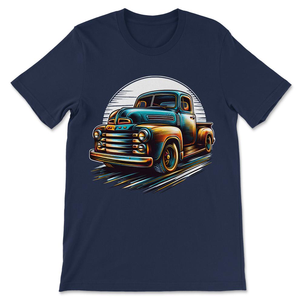 Truck Vintage Old Classic School American Pickup Retro Farm Gift Tee - Navy