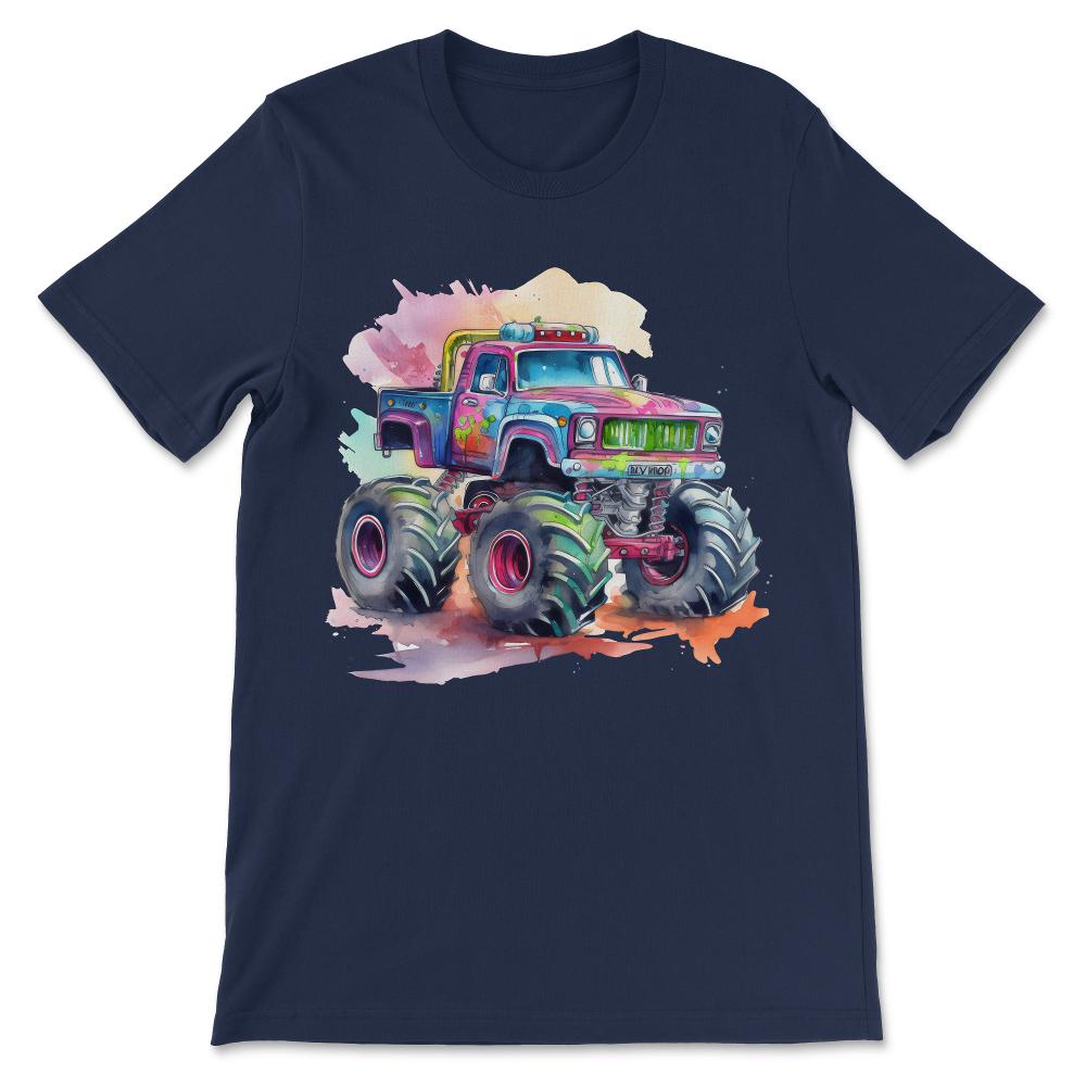 Monster Truck Big Retro Race Dad Trucker Lover Jam Vintage Gift Tee - - Navy