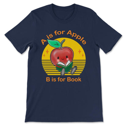 Kindergarten Teacher Preschool Teacher Toddler Apple Book Gift Tee - - Navy