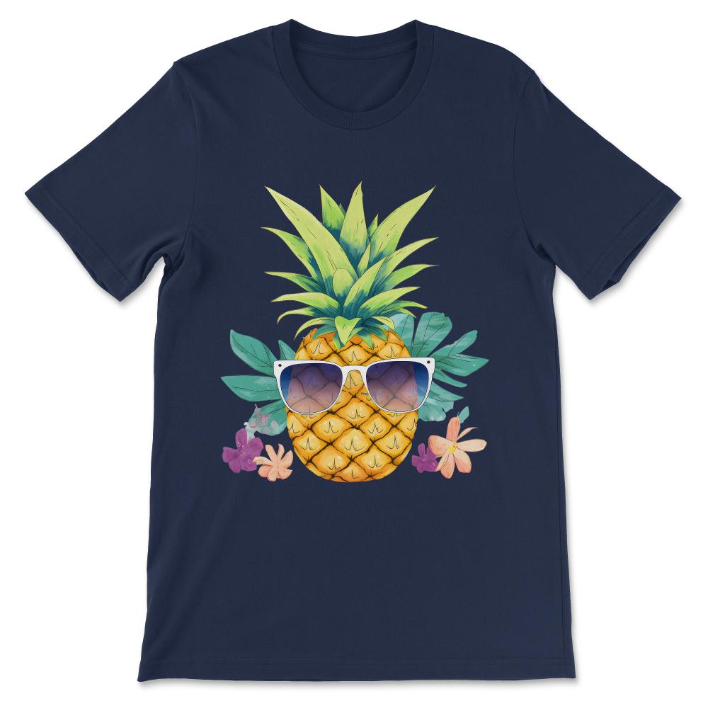 Pineapple Sunglasses Beach Hawaiian Holidays Tropical Summer Gift Tee - Navy