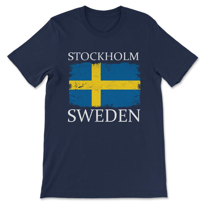 Stockholm Sweden Flag Capital Sweden Stockholm Tourist Gift Tee - - Navy