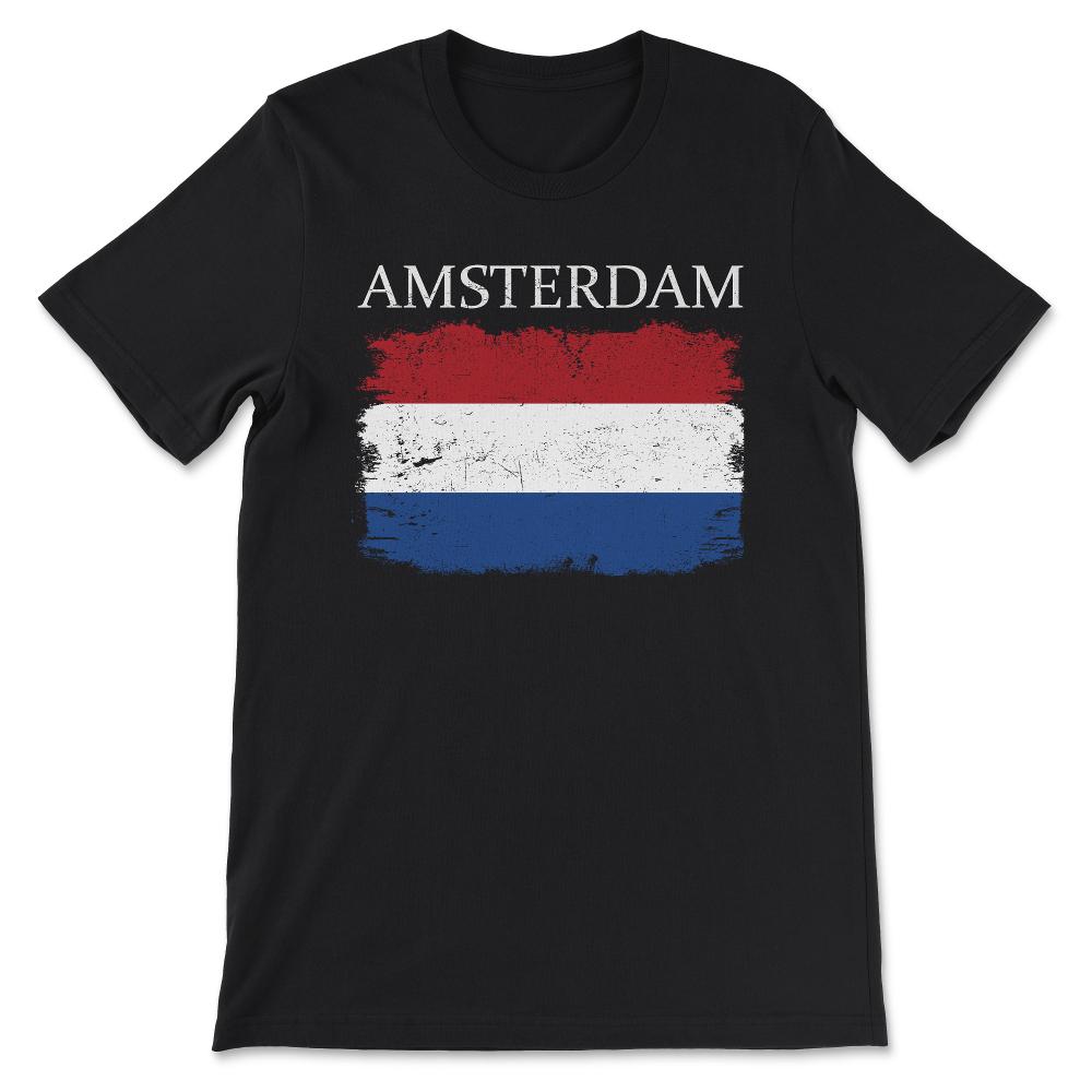 Amsterdam Holland Flag Holland Tourist Amsterdam Visitor Gift Tee - - Black