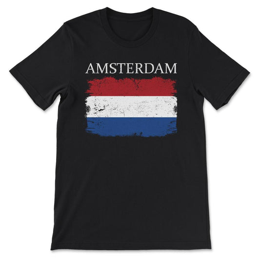 Amsterdam Holland Flag Holland Tourist Amsterdam Visitor Gift Tee - - Black