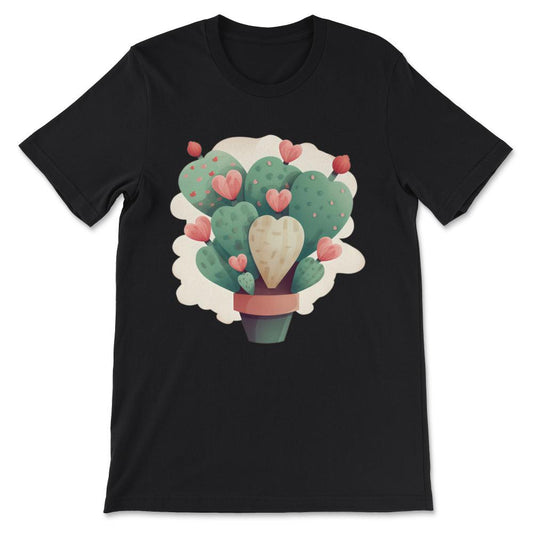 Cute Cactus Heart Desert Succulents Lover Plant Vegan Vibes Gift Tee - Black