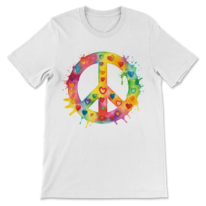 Peace Heart Sign World Vibe Love Hippie Groovy Soul Colorful Gift Tee - White