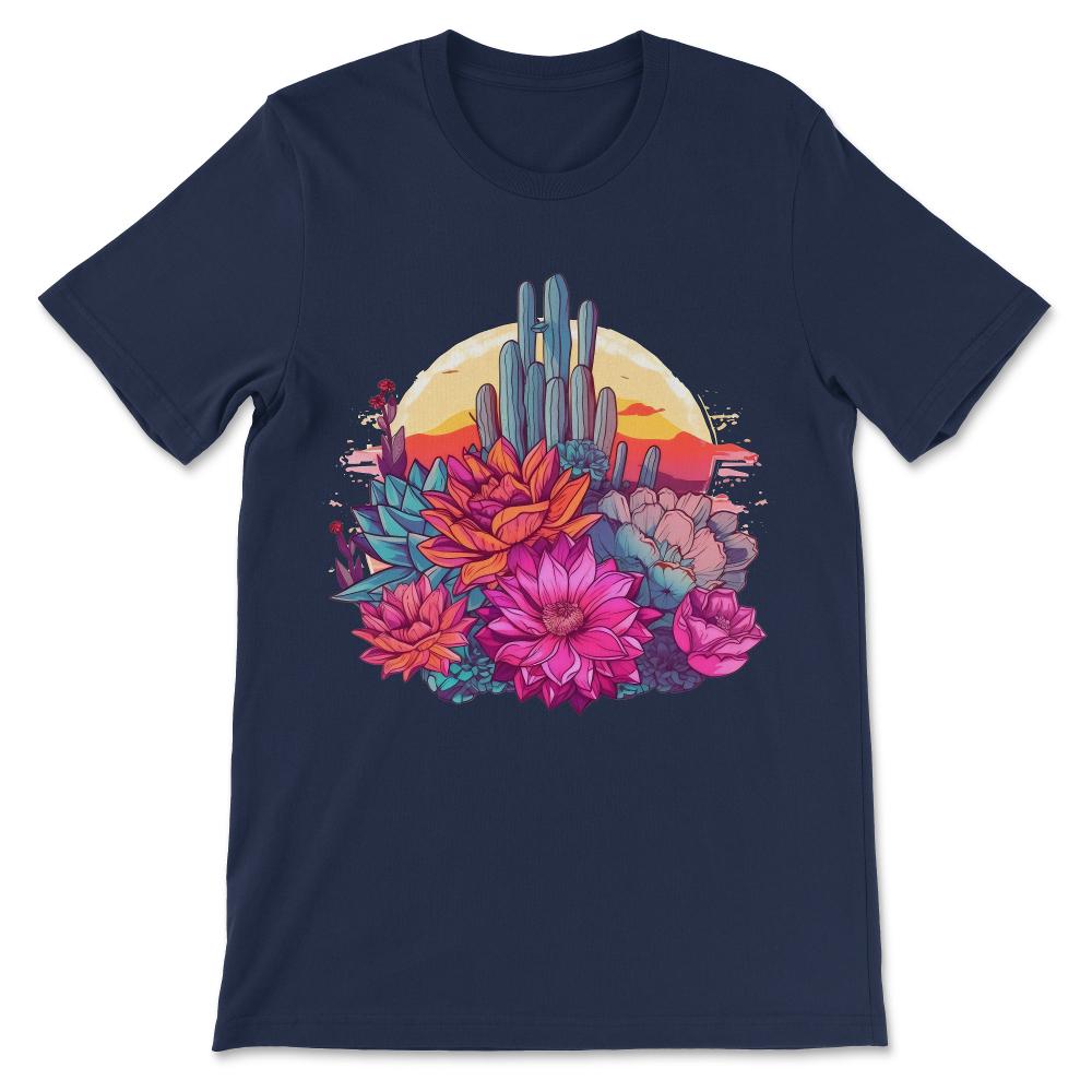 Cactus Desert Western Texas Succulent Retro Southwest Vibes Gift Tee - Navy