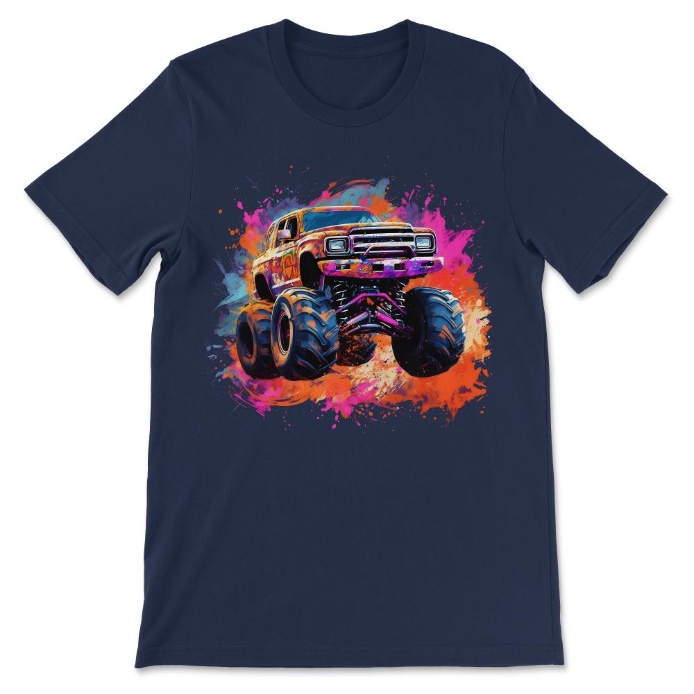 Monster Truck Big Retro Race Dad Trucker Lover Jam Vintage Gift Tee - - Navy