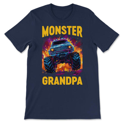 Monster Truck Grandpa - Monster Grandad - Retro Vintage Gift Tee - - Navy