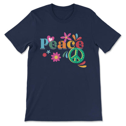 Peace Sign And Flowers Global Peace World Peace Day No War Gift Tee - - Navy