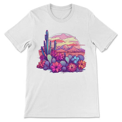 Cactus Desert Western Texas Succulent Plant Mountain Vintage Gift Tee - White