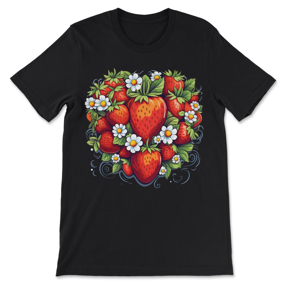 Strawberry Berry Lover Heart Fruits Good Cute Festival Sweet Gift Tee - Black