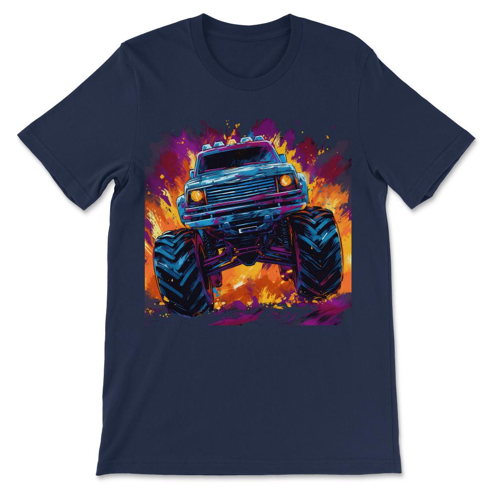 Monster Truck Big Retro Race Dad Trucker Lover Jam Vintage Gift Tee - - Navy