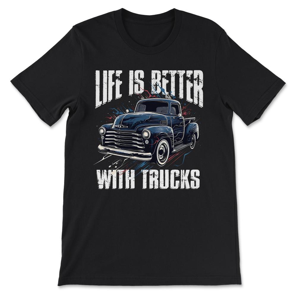 Truck Vintage Old Classic School American Pickup Retro Farm Gift Tee - Black